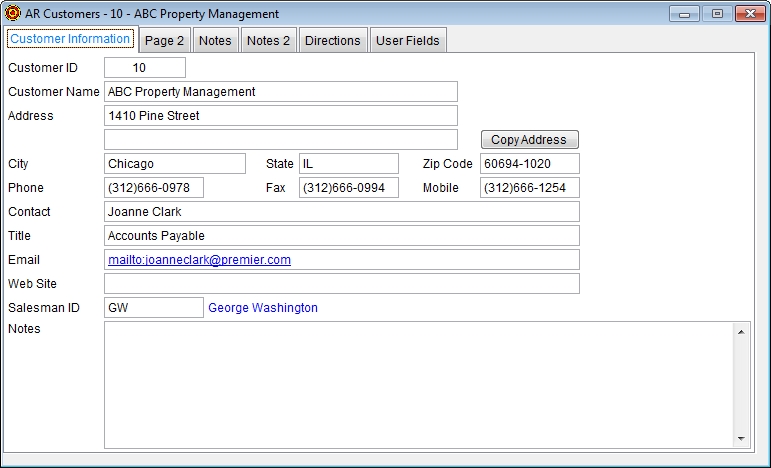 AR Customers - 10 - ABC Property Management - Customer Information
