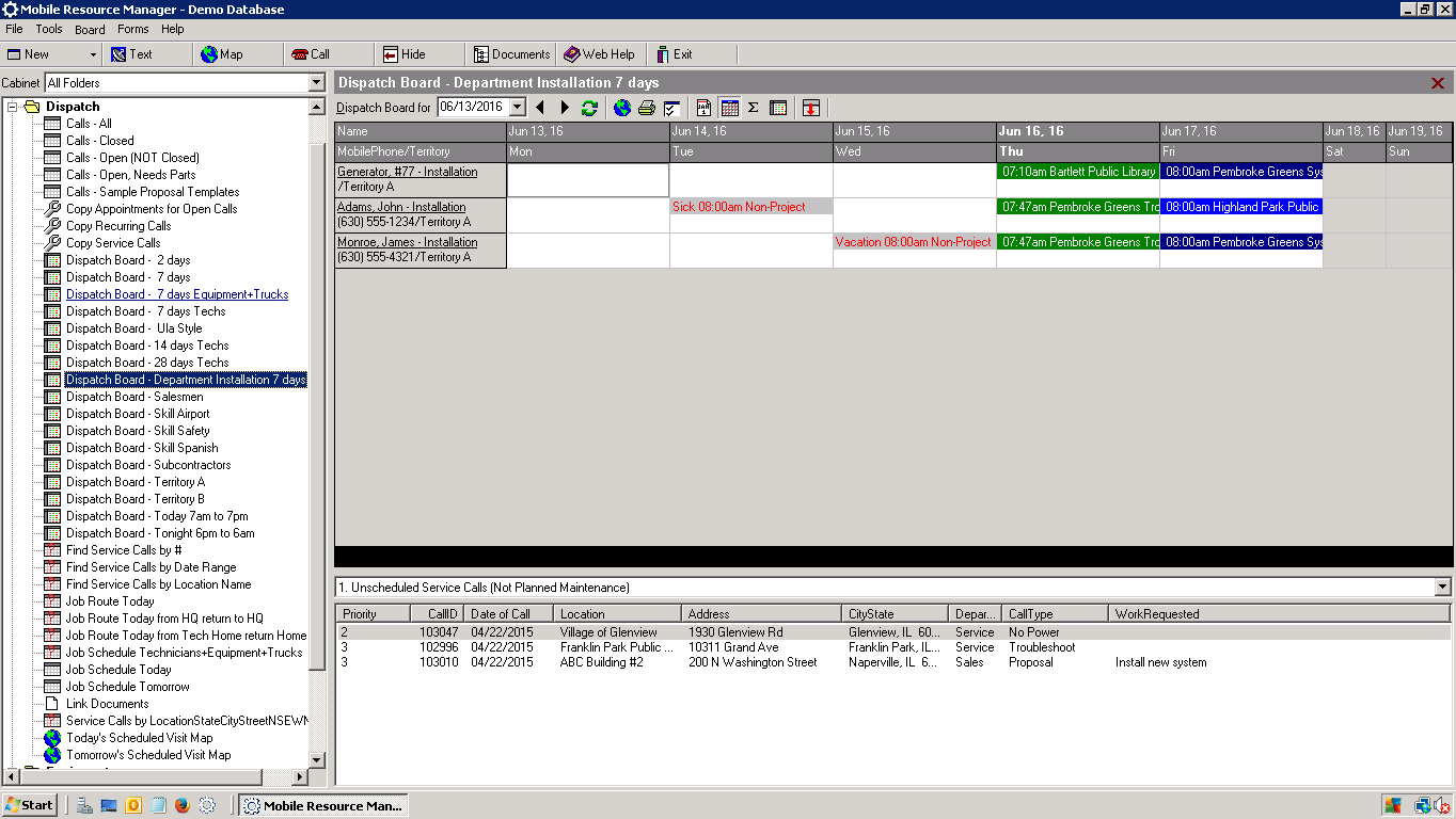 Dispatch Board - Department Installation 7 Days