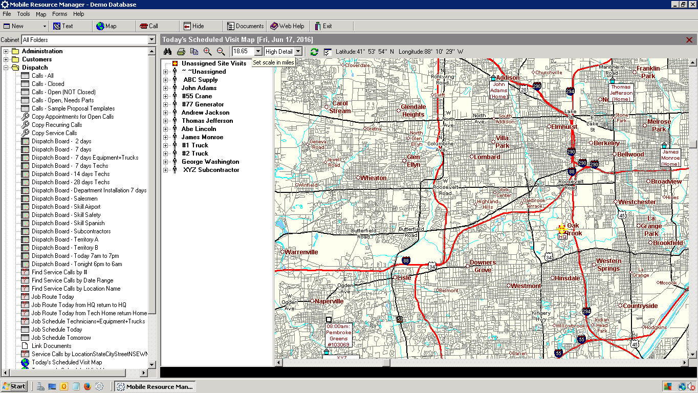 Today's Scheduled Visit Map - High Detail