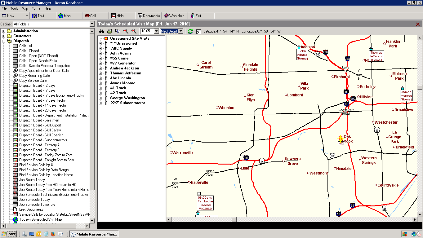 Today's Scheduled Visit Map - Medium Detail