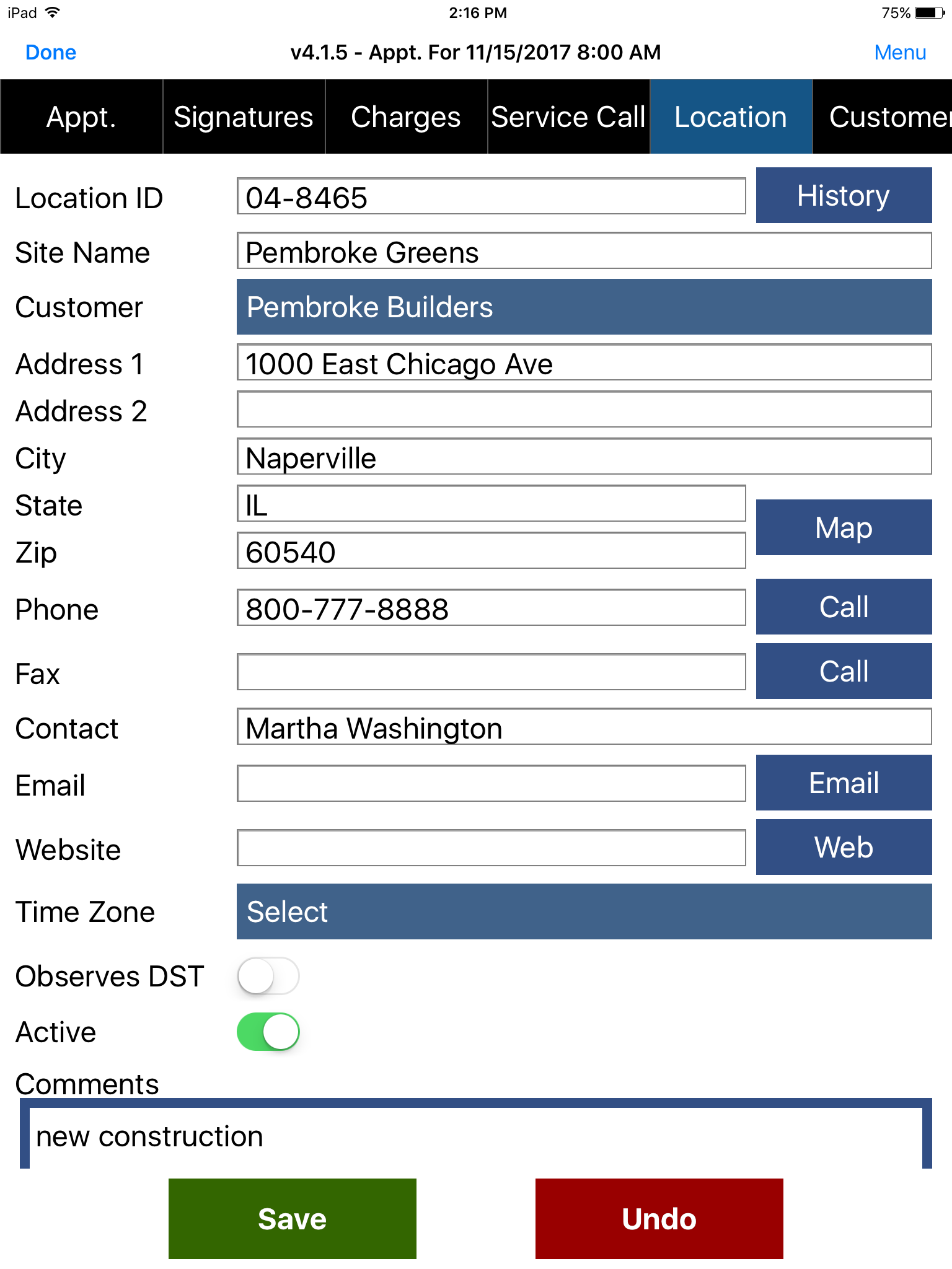 Appointment - Location tab