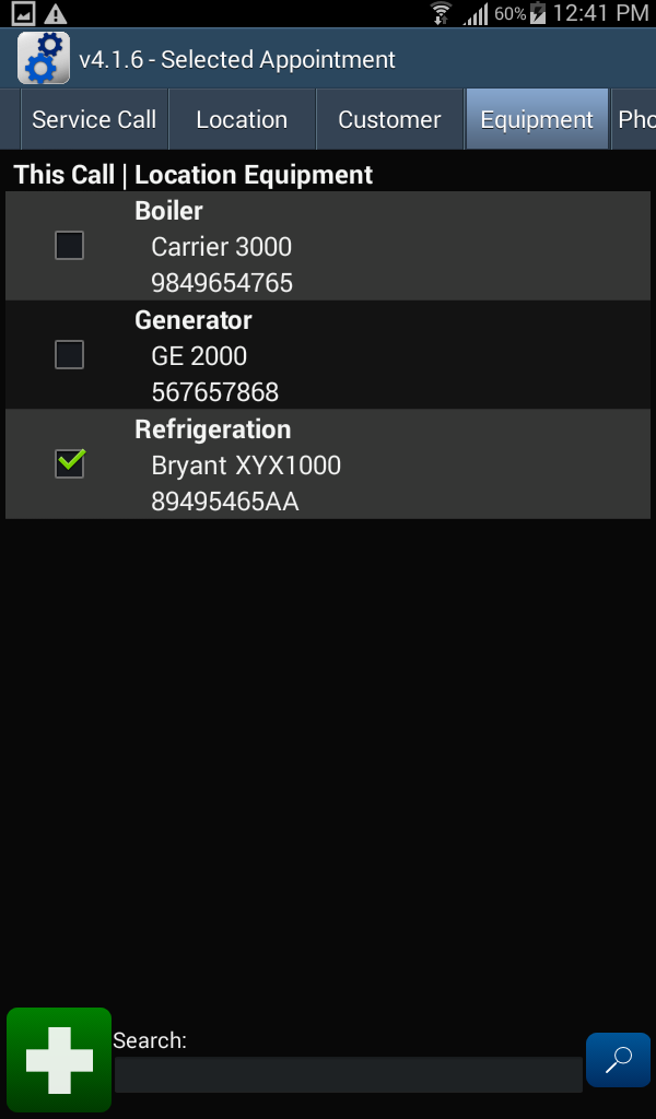 Appointment - Equipment tab