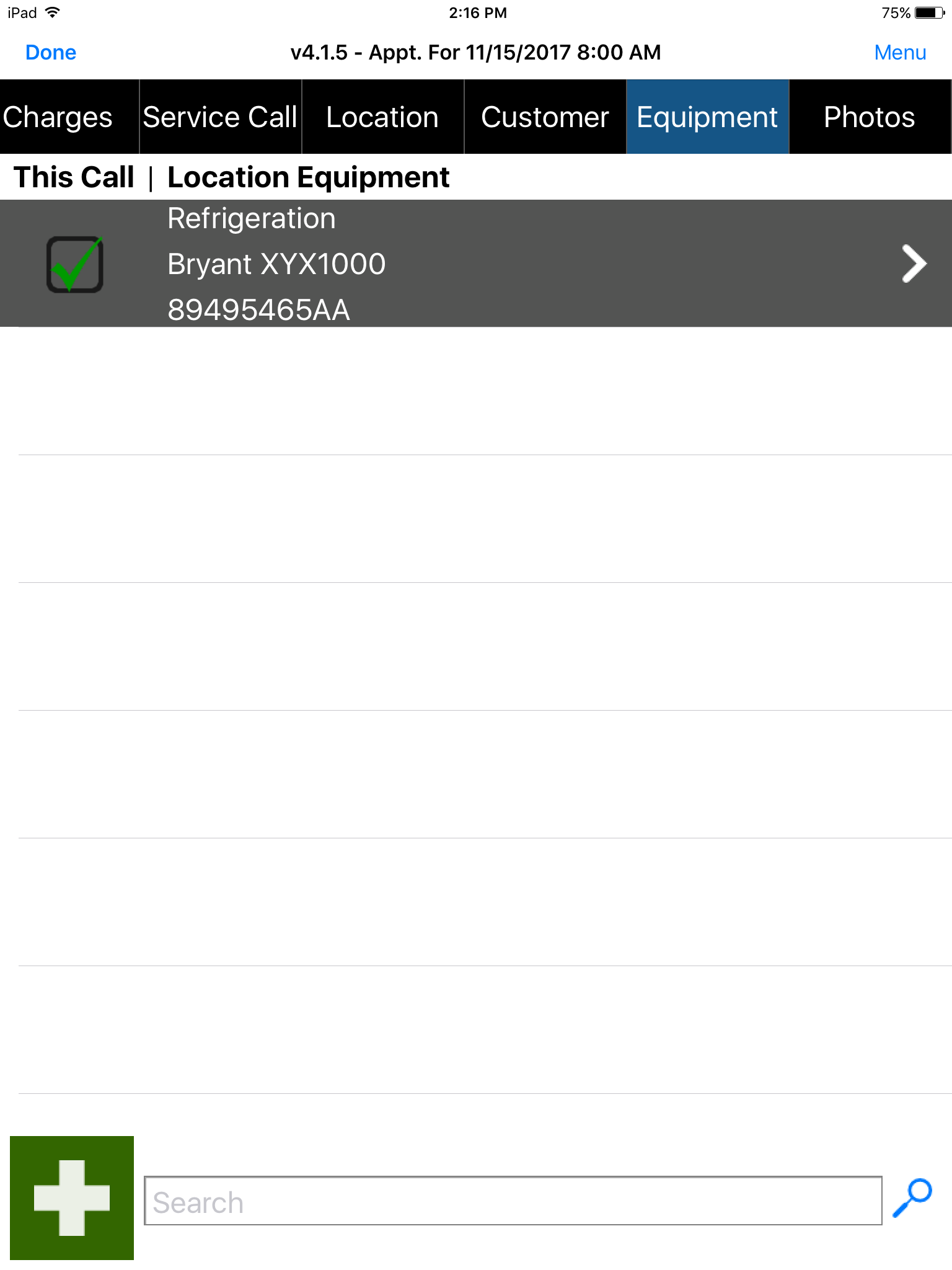 Appointment - Equipment tab