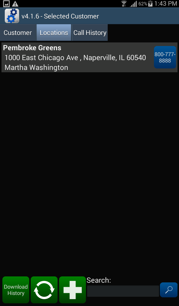 Customer - Locations tab