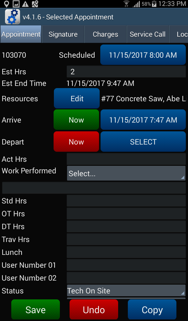 Appointment - Appointment tab no depature time