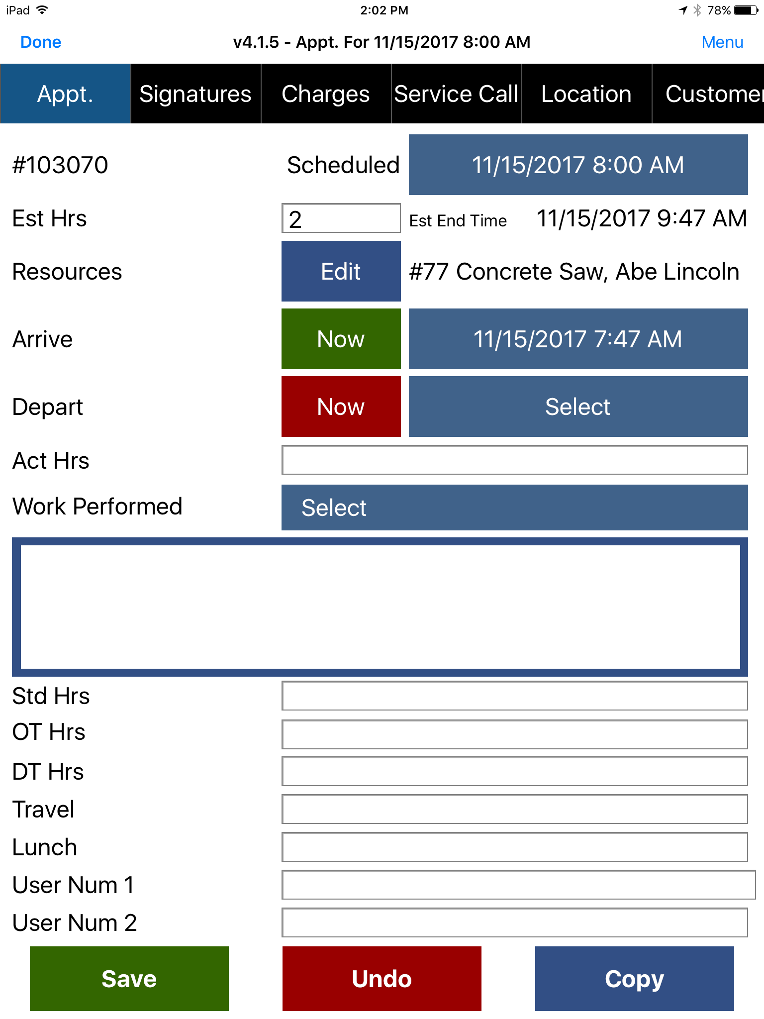 Appointment - Appointment tab no depature time