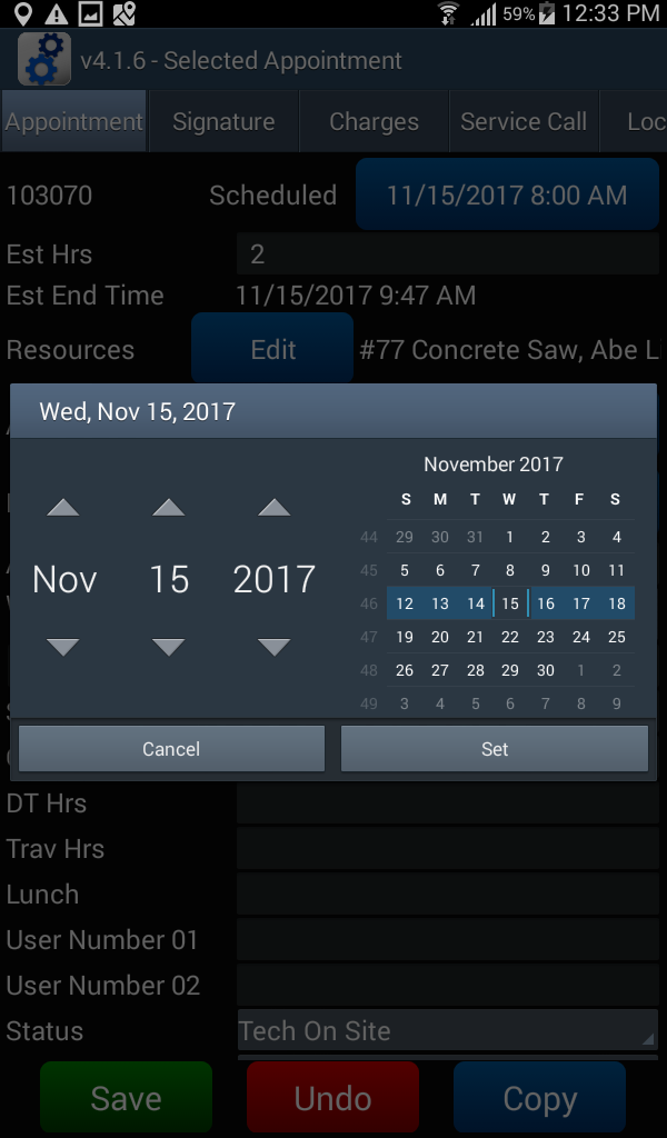 Appointment - Appointment tab change depature time