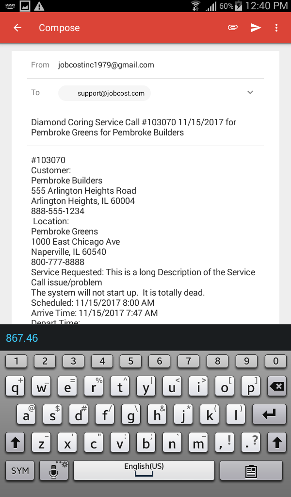 Appointment -Email Receipt with keyboard
