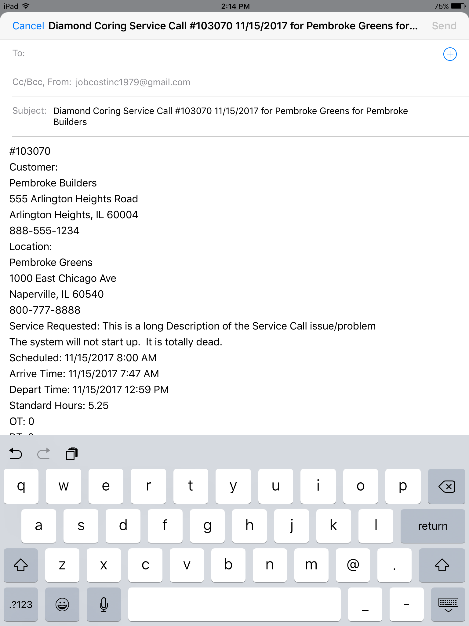Email Receipt with keyboard
