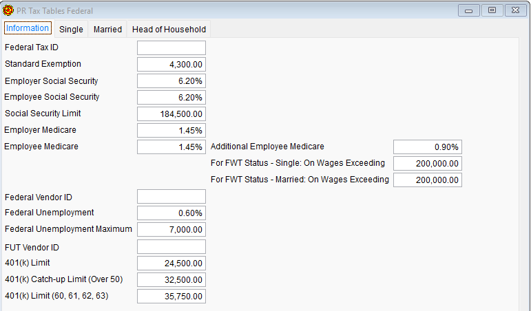 2026 PR Tax Tables Federal - Information tab